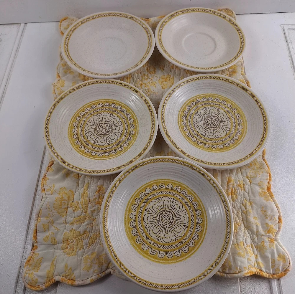 5 Vintage Franciscan Hacienda Gold Beige Saucers - 6 3/8"